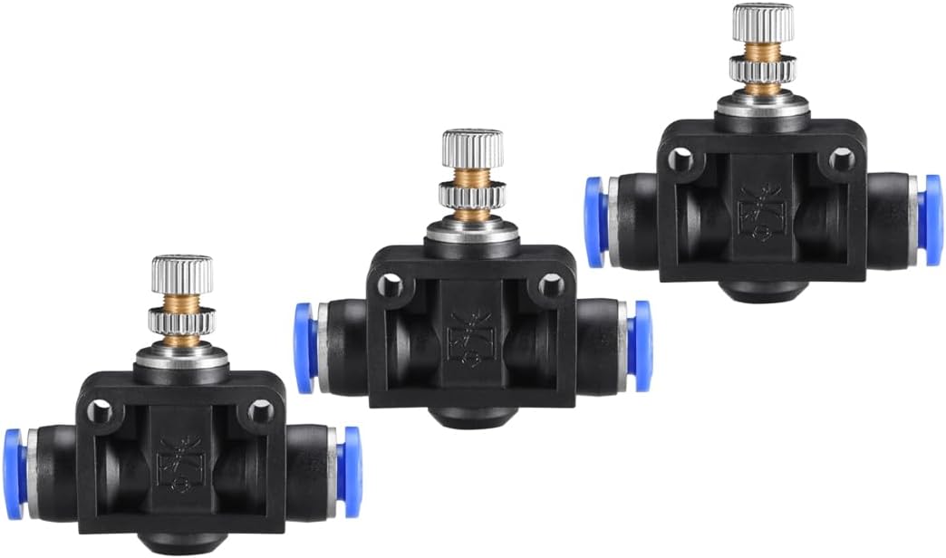6mm OD Pneumatic Air Flow Control Valve with Push-to-Connect Fitting,Straight Air Pneumatic Flow In-Line Speed Controller Valve,3pcs
