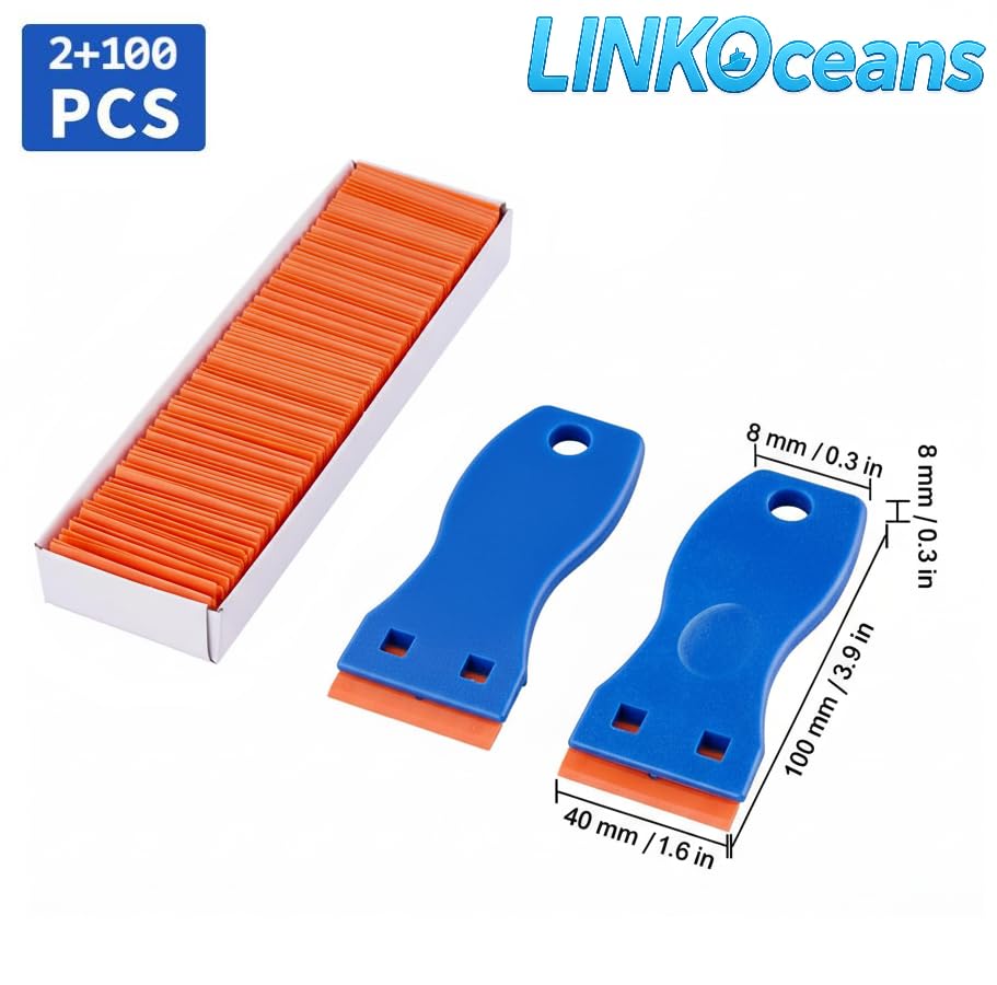 LinkMejor Plastik Jilet Aleti刮刀 2 Adet, 100 Jilet, Depolama Çantası