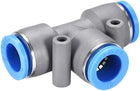 Push to Connect Air Fittings T Type Tee Tube Connect 12mm OD Grey Push Lock