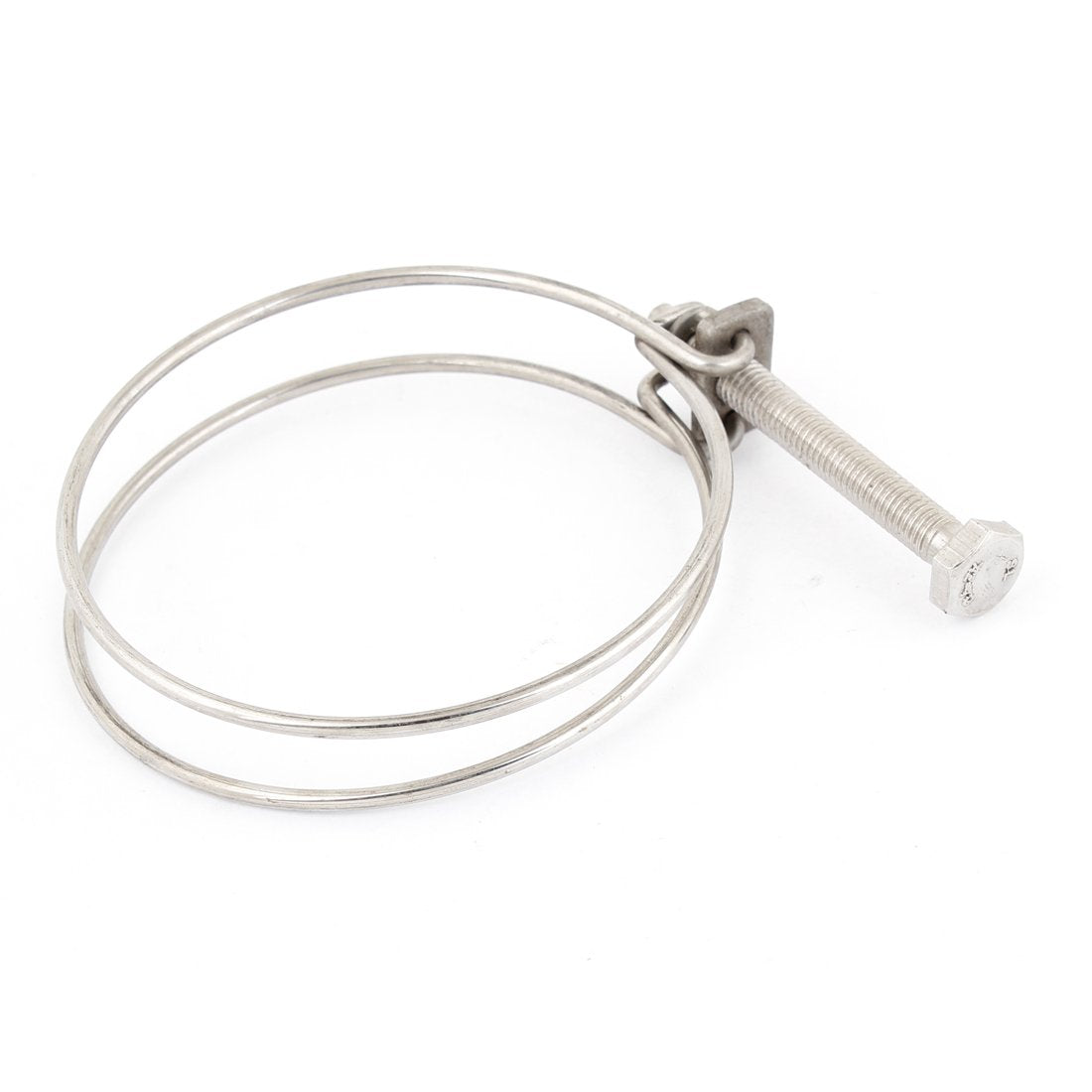 80mm-90mm Adjustable Silver Tone Metal Double Wire Hose Clamp