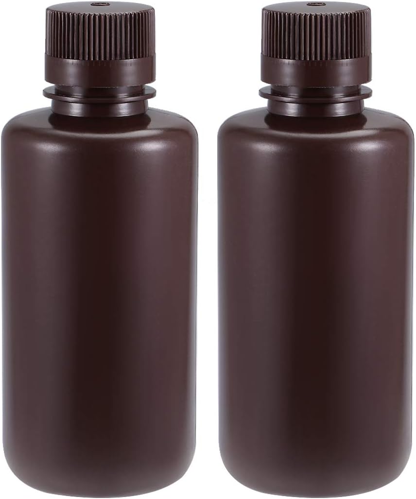 Plastic Lab Chemical Reagent Bottle 500ml/16.9oz Small Mouth Sample Sealing Liquid Storage Container Brown 2pcs