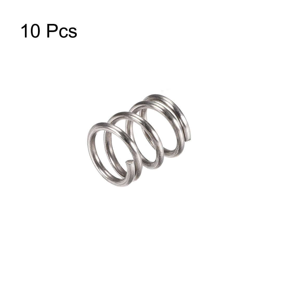 Bantlı Kompresyon Sprung,304 Çelik,10mm OD,1.2mm Tel Çapı,5.5mm Kompresyon Uzunluğu,10mm Serbest Uzunluk,30N Yük Kapasitesi,Gümüş Ton,10adet