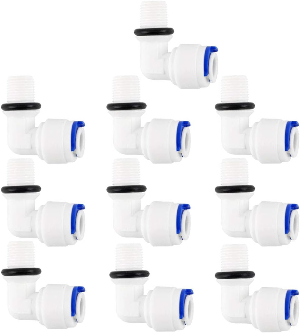 10pcs 1/8 Inch BSP Male To 1/4 Inch OD L-type Quick Connect Water Purifiers Tube Fittings Push Connector Water Hose for RO Reverse Osmosis System