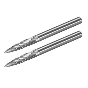タングステンカーバイド回転工具、1/8インチシャンク、ダブルカットのツリーフォーム回転ブラス、直径3mm、ダイグラインダードリルビット用、木製や軟質金属の彫刻・研磨用、モデル