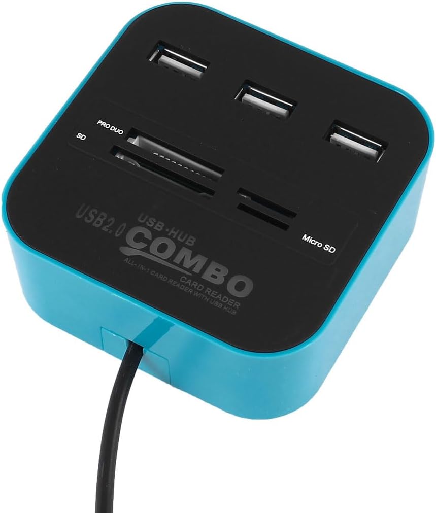 Blå 3 Ports USB 2.0 HUB + Alt i ett SD/TF Multikortleser Kombinasjon