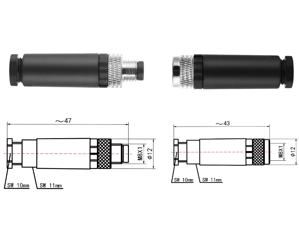 LinkMejor M8 4-Pin Male Aviation Wire Connector, Waterproof IP67 Panel Mount Connector, 8mm Industrial Circular Sensor Interface, A-Coded, Durable for Outdoor Use, 4-Pack