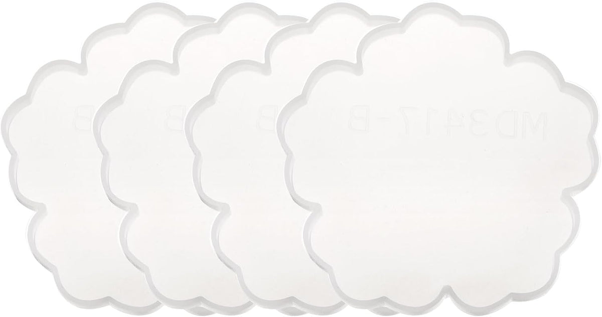 4pcs Flower Coaster Molds for Epoxy Resin Small Floral Silicone Epoxy Resin Coaster Molds for Making DIY Craft Project, Candle Holder, Home Decor, White