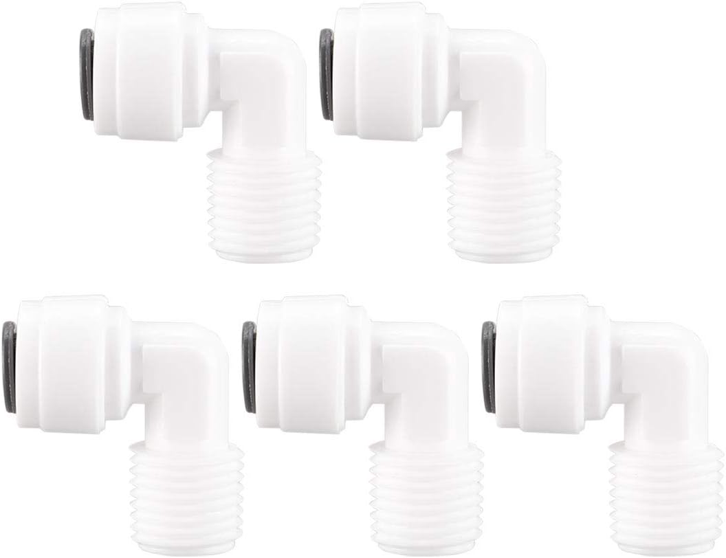 5pcs Elbow 1/4 Inch Male to 1/4 Inch OD Quick Connect Tube Fittings Water Purifiers Push in to Connector Filter Tubing Hose Pipe Joint for RO Reverse Osmosis System