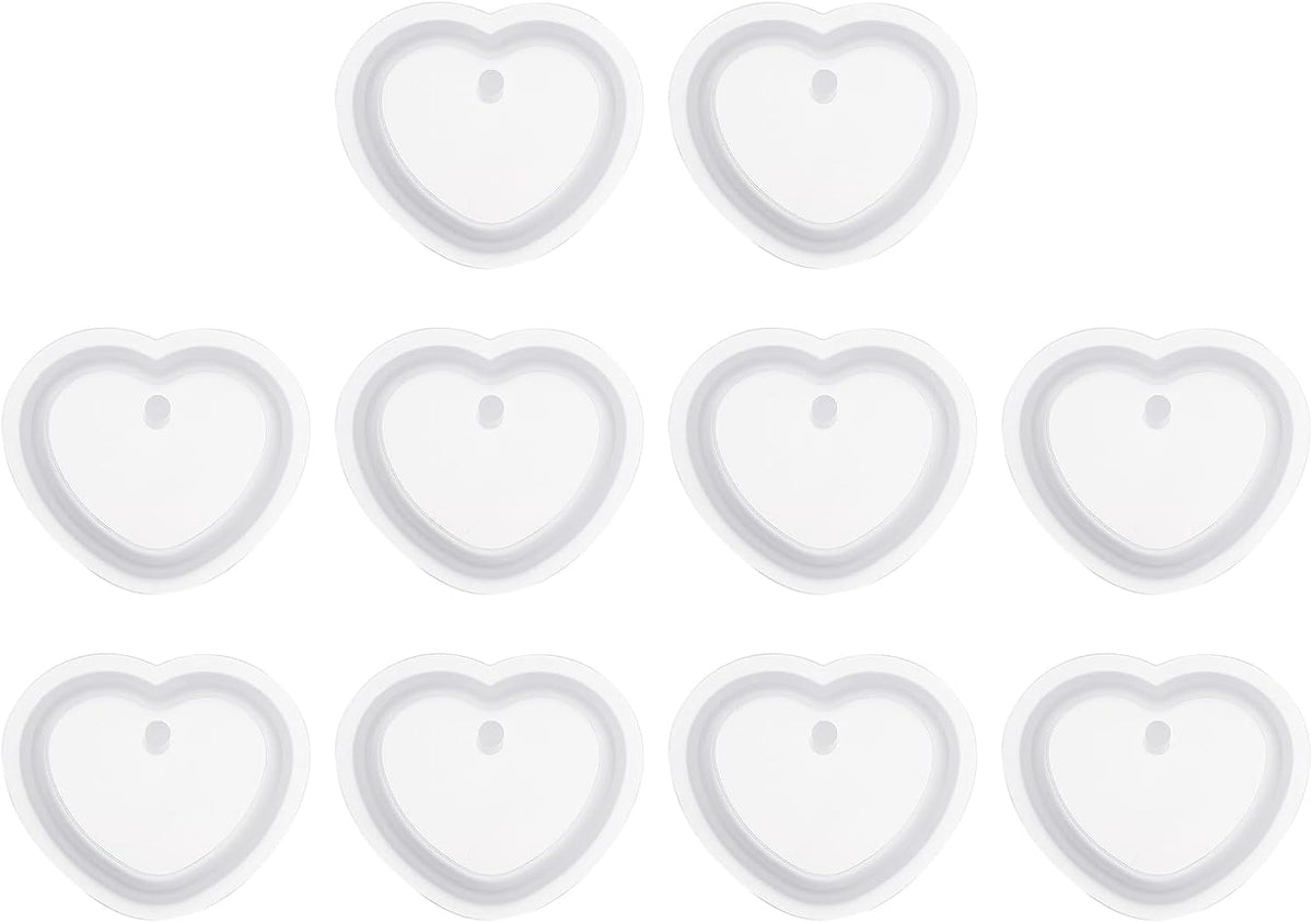 10 Pcs Small Heart Resin Keychain Moulds, Silicone Epoxy Mould Kit with Hole for Pendant Keychains Ornament Jewelry Art Crafts Making DIY Crafts, White