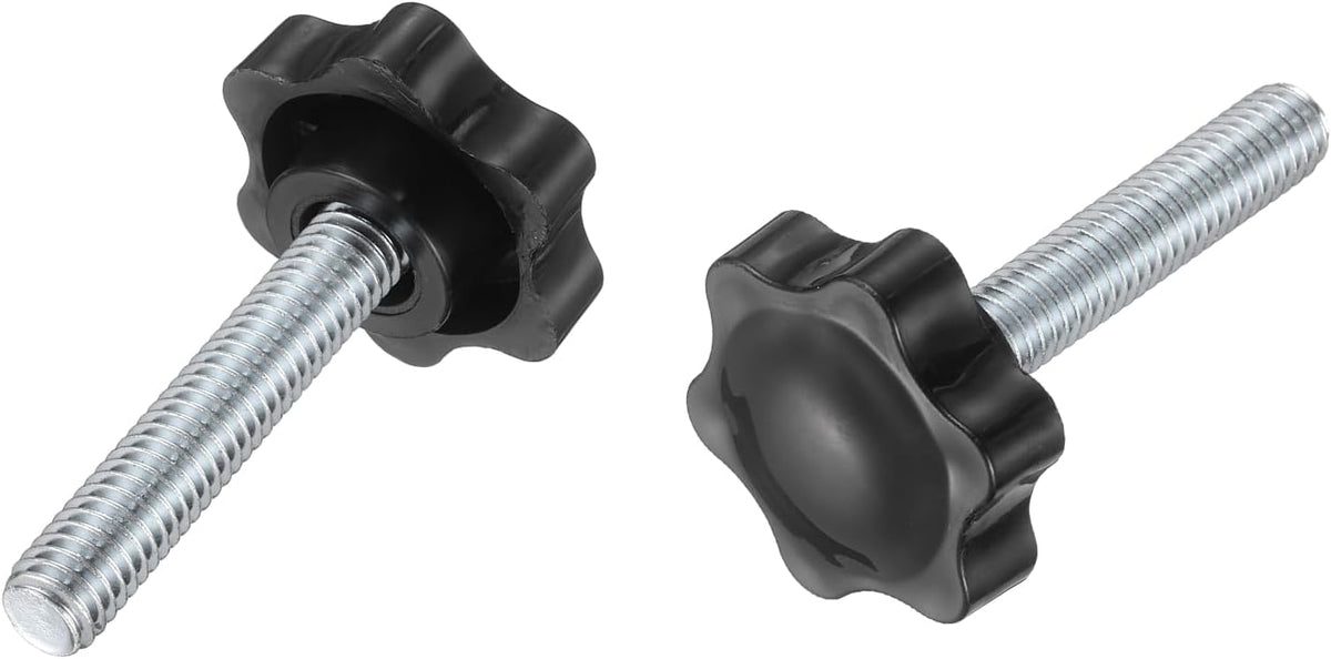 2Pcs 3/8"-16 Star Knobs, 1.9" Threaded Stud Plastic Male Clamping Knob Screw Hand Tightening Replacement Knob for Industrial Furniture Tools Jigs Clamps, Black