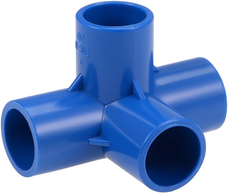 4-Way Elbow PVC Pipe Fitting Furniture Grade 20mm Size Tee Corner Fittings Blue 5Pcs