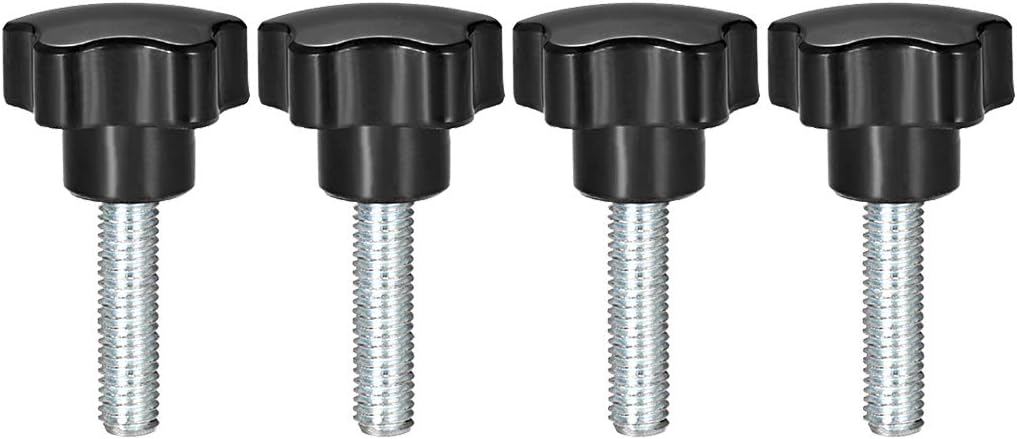 4 Pcs Star Knobs Grips M10 x 40mm Male Thread Steel Zinc Stud Black PP
