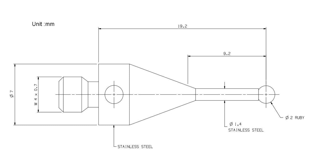 LinkMejor Cmm Dokunmatik Probeyi Fırça 2mm Rubi Topu Uçları M4 Dişli Kafa 20mm Uzun A-5000-7547