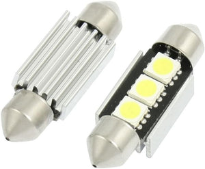 2 Pcs Car 5050 White Surface Mount Device 3 LED Error Free Canbus License Plate Light 36mm w Heatsink internal