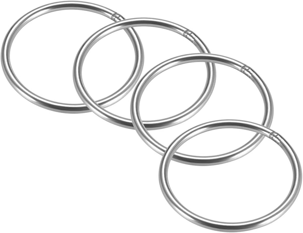 201 Stainless Steel O Ring 60mm(2.36") Outer Diameter 4mm Thickness Strapping Welded Round Rings 4pcs