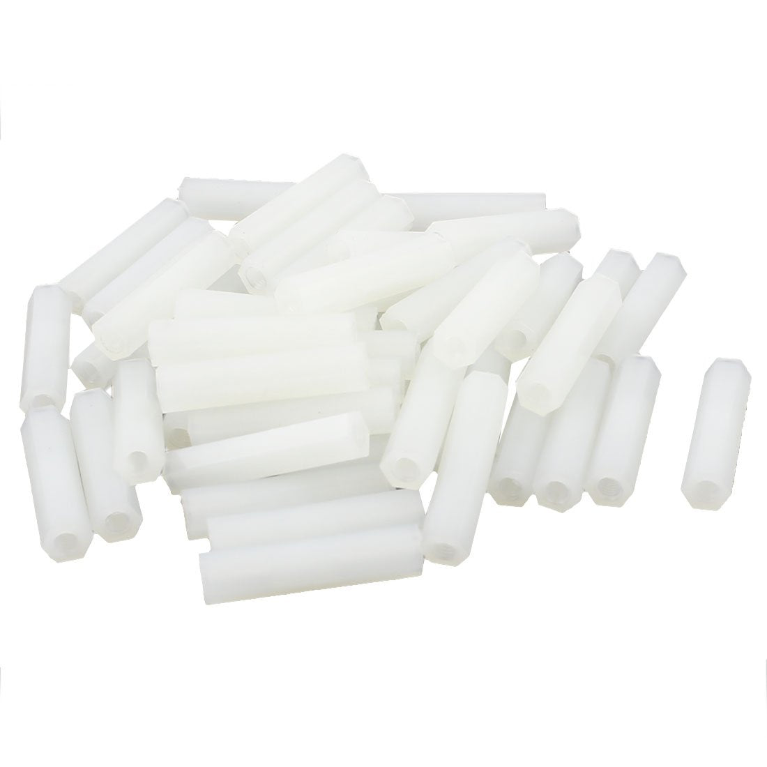 a14120500ux0290 25 mm M3 Female Thread White Nylon Hex PCB Spacer Standoff Hexagonal Nut Pillar 50 Piece, 0.24" Width, 0.98" Length