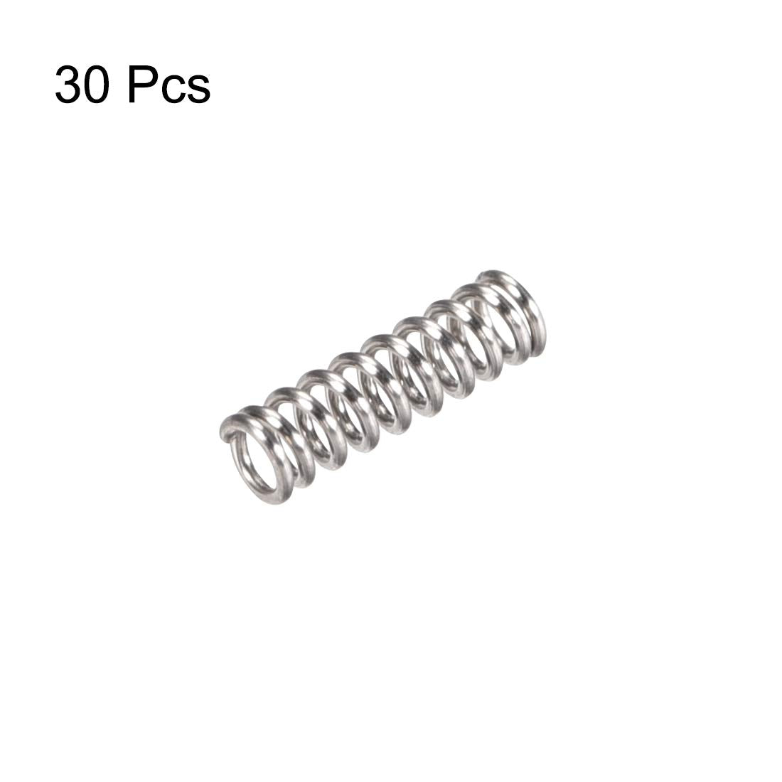 Kompressjonssprøyte, 304 rustfritt stål, 3mm OD, 0.5mm trådstørrelse, 6mm komprimert lengde, 10mm fri lengde, 4N lastkapasitet, sølvton, 30stk