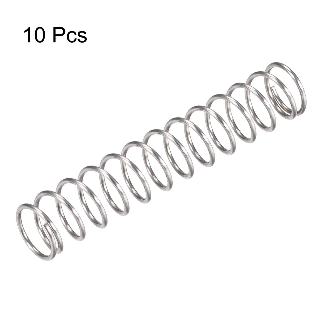 Compression Spring,304 Stainless Steel,18mm OD,1.6mm Wire Size,50mm Compressed Length,100mm Free Length,66.4N Load Capacity,Silver Tone,10pcs