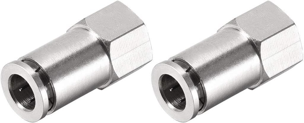 Push to Connect Tube Fittings 8mm Tube OD x 1/4 PT Female Straight Pneumatic Connector Pipe Fitting Silver Tone 2Pcs