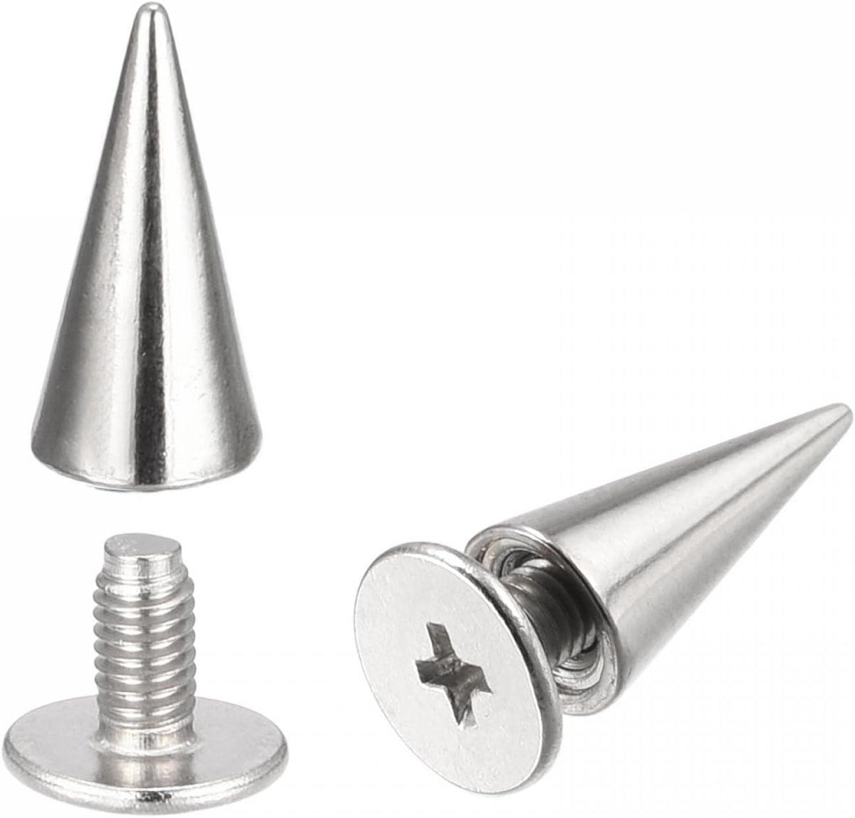 LinkMejor 6x12mm Screw Back Rivets, 20 Sets Solid Leather Studs Spike for DIY Silver Tone