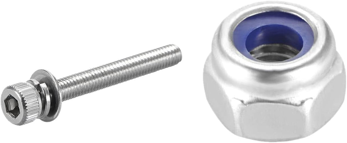 M3x0.5mm Hex Lock Nylon Insert Self-Lock Nuts 30pcs and M3 x 30mm Hex Socket Head Cap Screws Bolts with Spring Washer and Plain Washers 10pcs