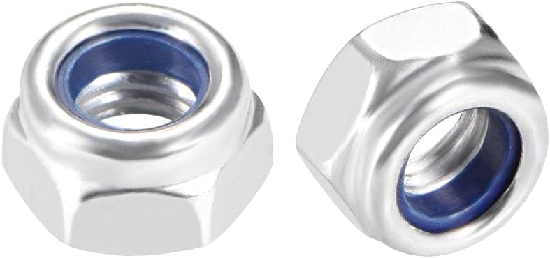 M5 x 0.8mm Nylon Insert Hex Lock Nuts, Carbon Steel White Zinc Plated, Pack of 50