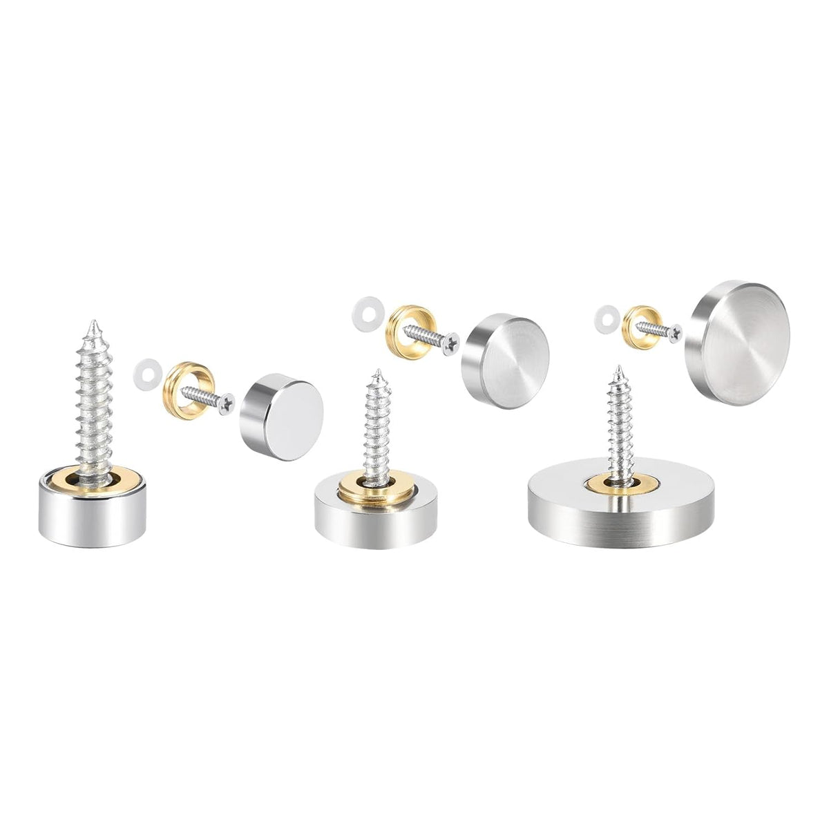 Mirror Screws Decorative Caps Cover Nails Stainless Steel 16mm 8pcs, 10mm 8pcs, and 25mm 8pcs for Mirrors, Tea Tables, Wardrobes