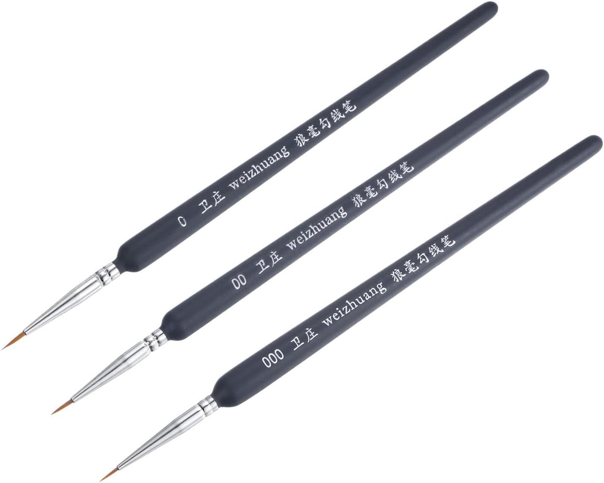 Detailing Paint Brush Set #0#00#000 Bristle with Dark Blue Wood Handle for Painting Line Drawing 1 Set (3Pcs)