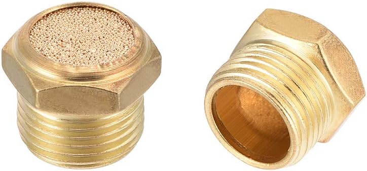 Brass Exhaust Muffler, 3/8 PT Male Thread 18mm Hex Sintered Air Pneumatic Bronze Muffler with Brass Body Flat 2pcs