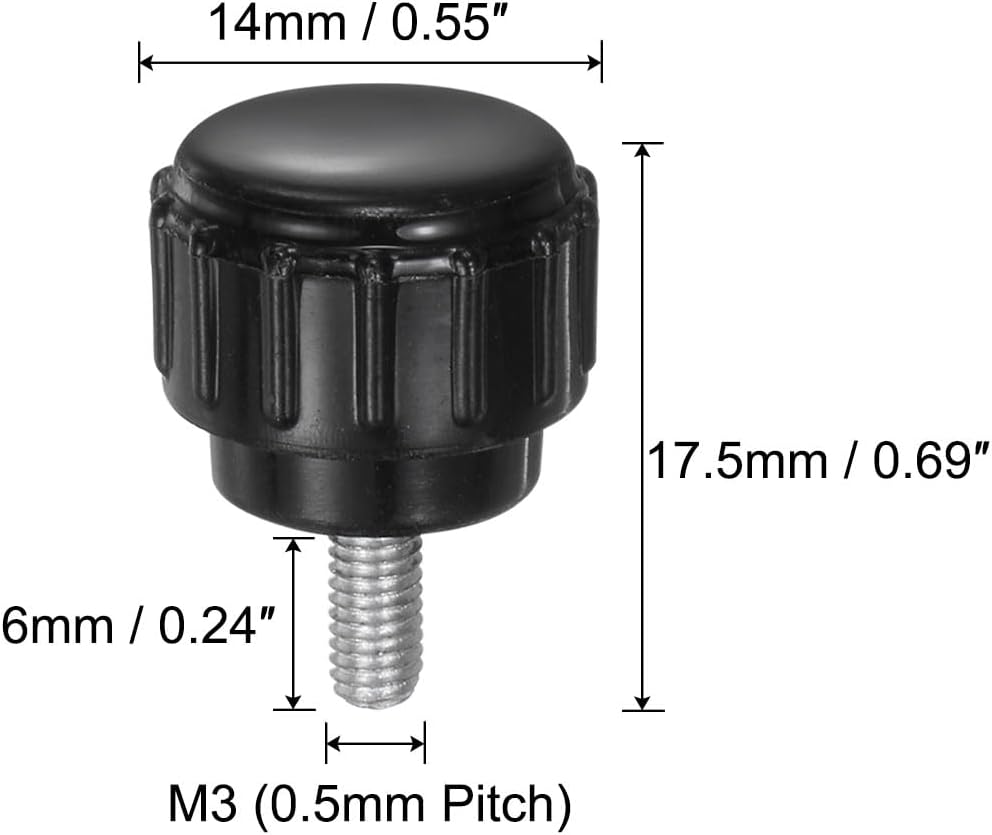 20pcs M3 x 10mm Maschio Trapano a Dadi Incruditi, Viti a Dadi di Pressione Griffe 14mm Testa Rotonda in Plastica Manuale Viti a Dadi, Nero