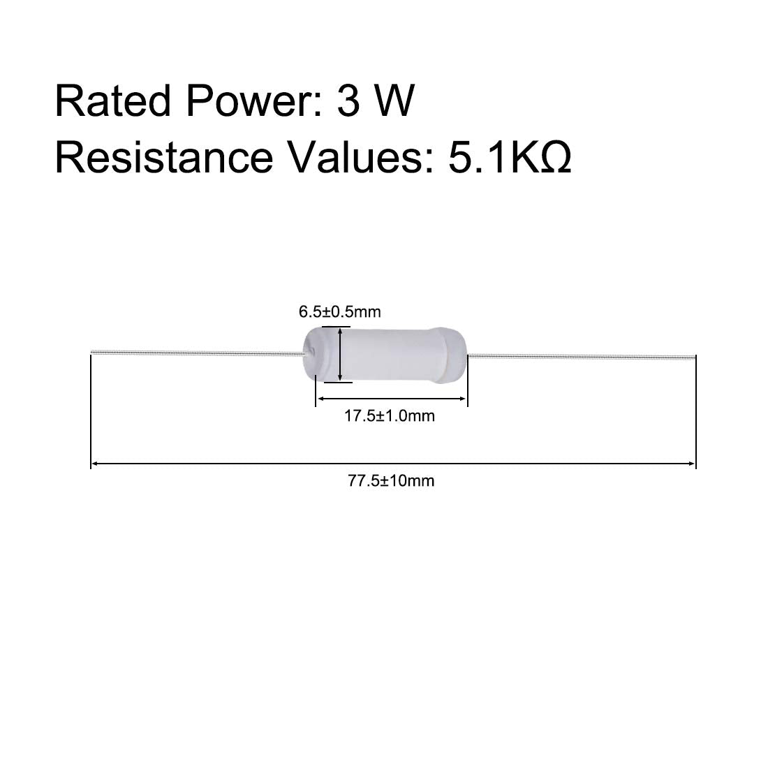 40Pcs 5.1K Ohm Resistor, 3W 5% Tolerance Metal Oxide Film Resistors, Lead, Flame Proof for DIY Electronic Projects and Experiments