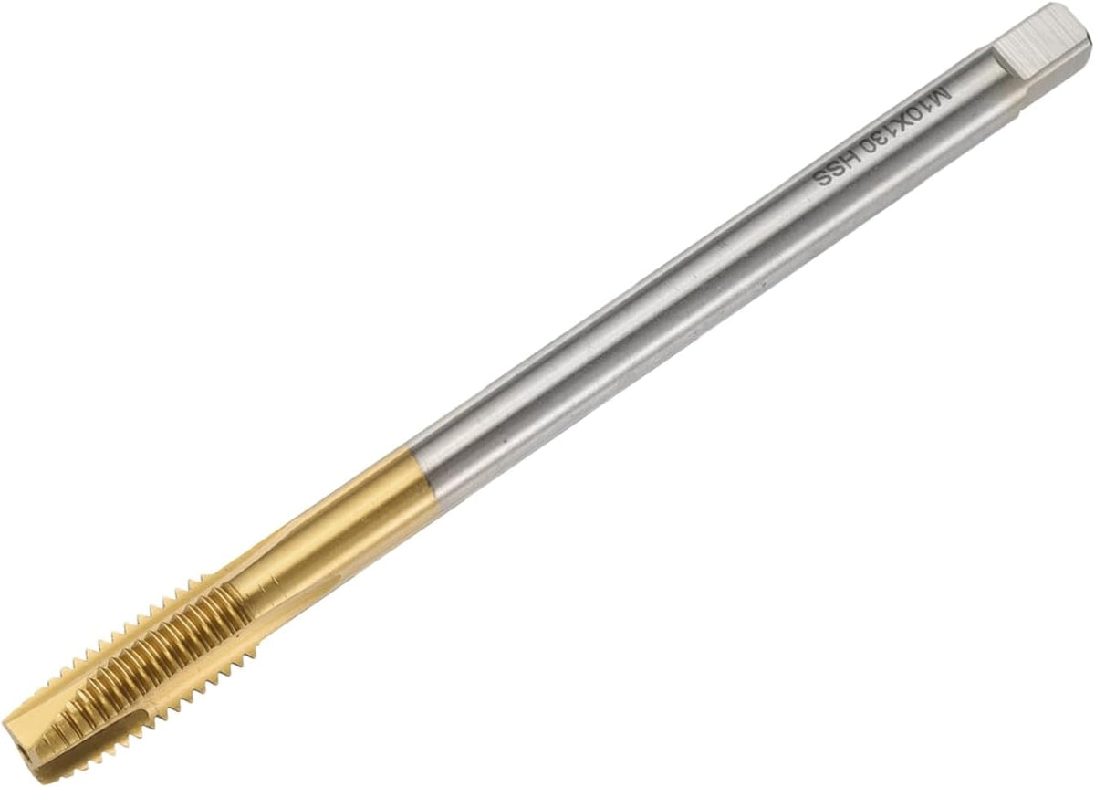 M10 x 1.5 H2 Metric Spiral Point Thread Tap, 130mm (5.1") Extra Long Screw Tap Threading Tapping Tool, Titanium Coated 6542 High Speed Steel Machine Taps Tapping Bit