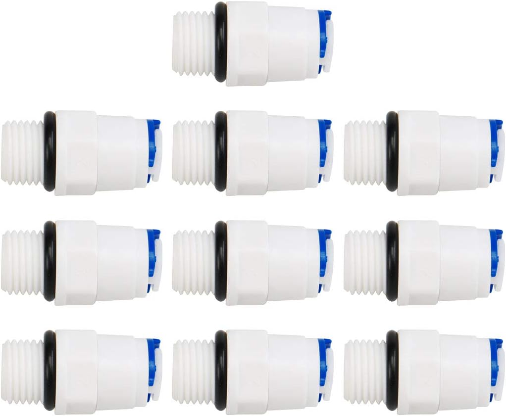 1/4 Inch Male -1/4 Inch Tube OD Quick Connect Water Purifiers Tube Fittings Push in to Connector Filter Tubing Hose Pipe Joint for RO Reverse Osmosis System 10pcs
