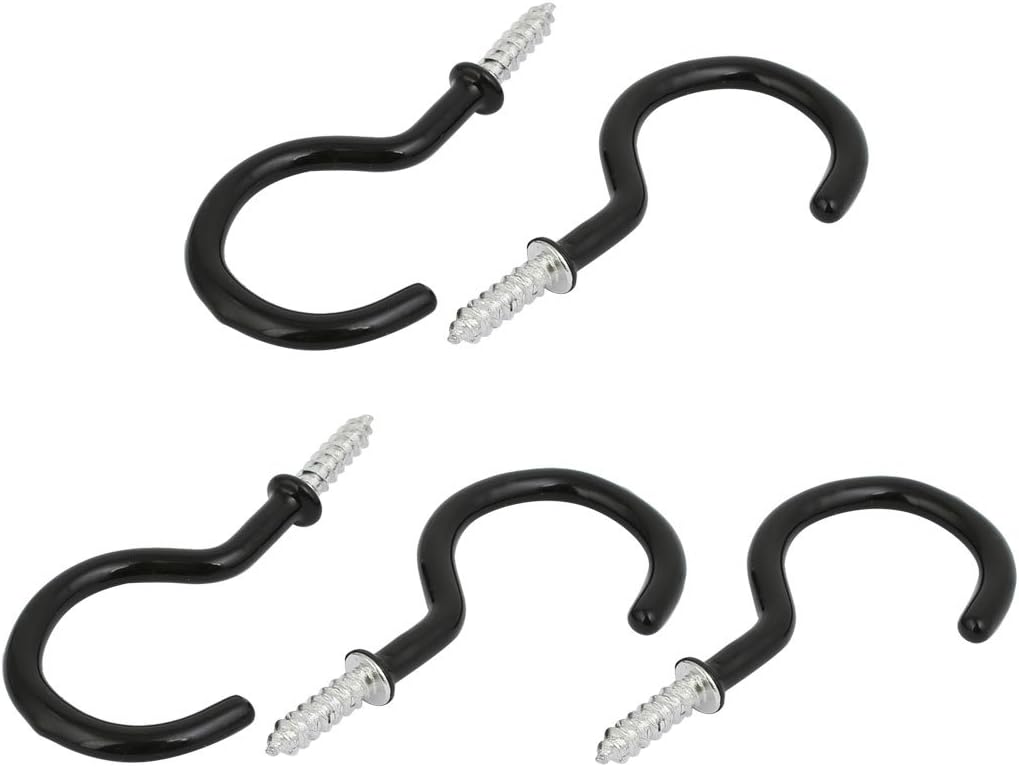 2 Inch Plastic Coated Screw-in Open Cup Ceiling Hooks Hangers Black 5pcs