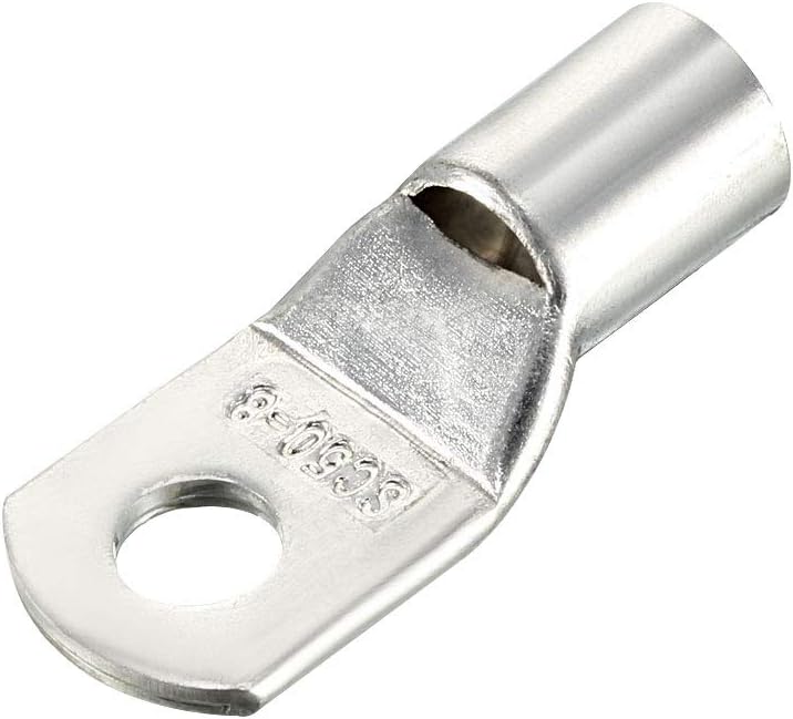 Copper Wire Lugs,1/0AWG SC50-8,Bolt Hole,Battery Cable Ends Eyelets Crimp Tubular Ring Terminals Connectors Silver Tone 10Pcs