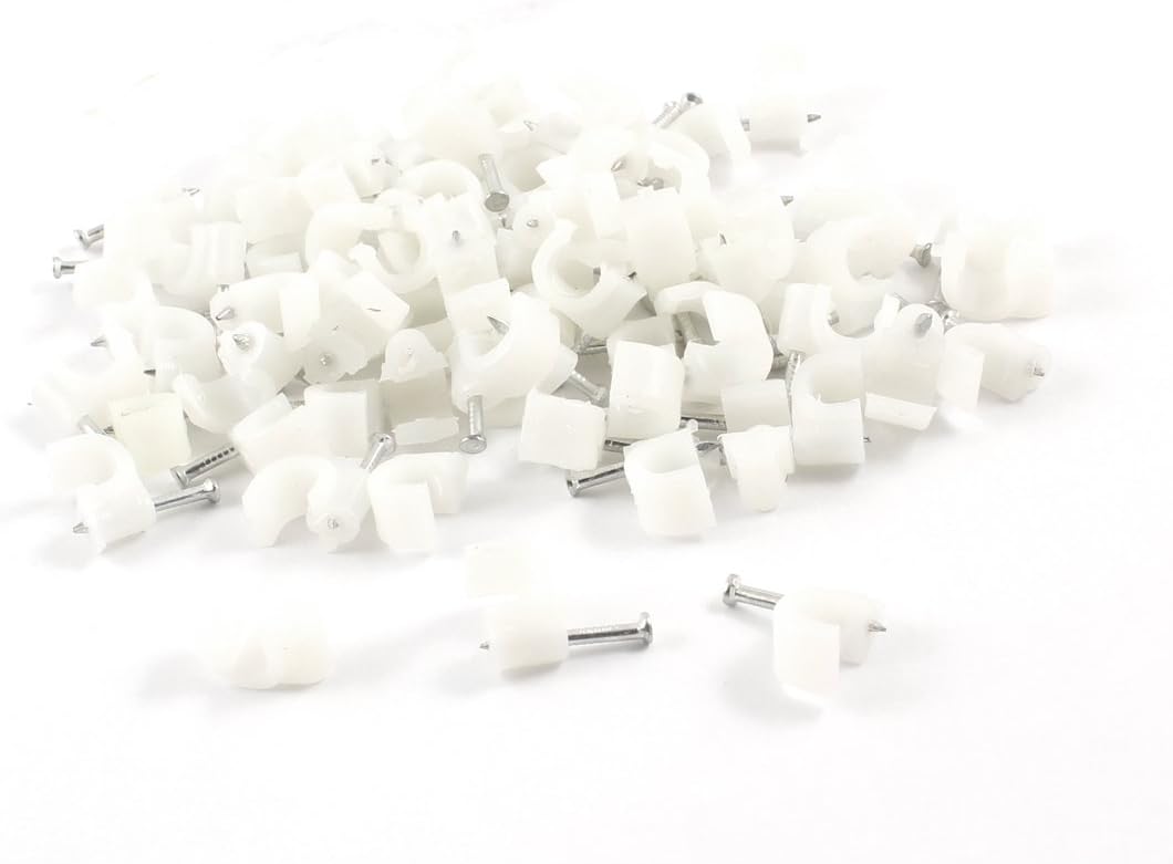 100 Pcs 6mm Diameter Wire Fastener Circle Cable Clips w Metal Nail