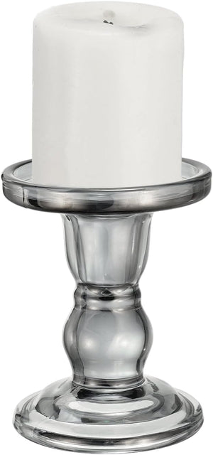 11 cm Glas Kerzenhalter für Taper/Spindelkerzen, Kerzenhalter Teelichtständer Kerzenleuchter für Teelicht Hochzeitstisch Zentrum Dekoration, Rauchgrau