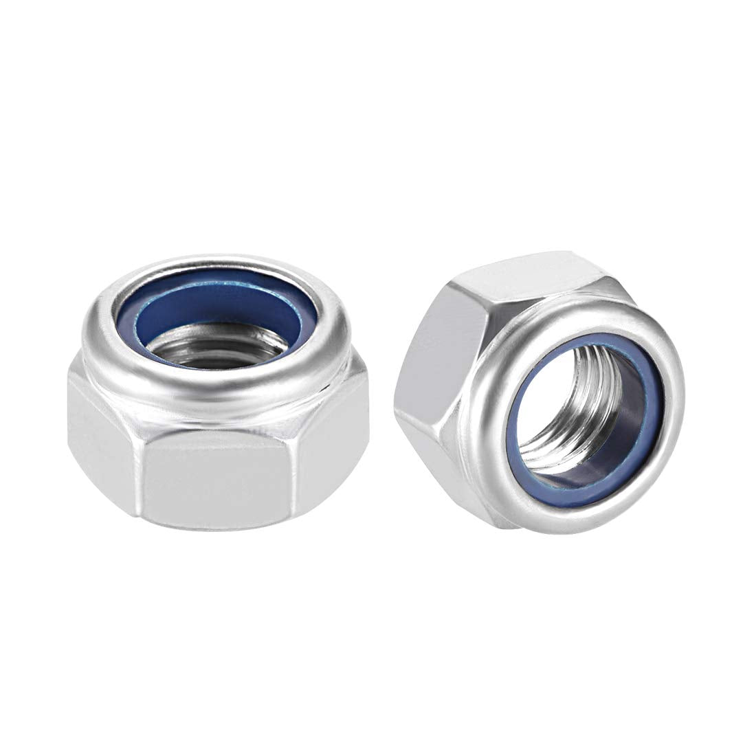 Hex Lock Nuts - M16 x 2mm Stainless Steel Nylon Insert Self-Locking Nuts for Fasteners, 2Pcs Silver Tone
