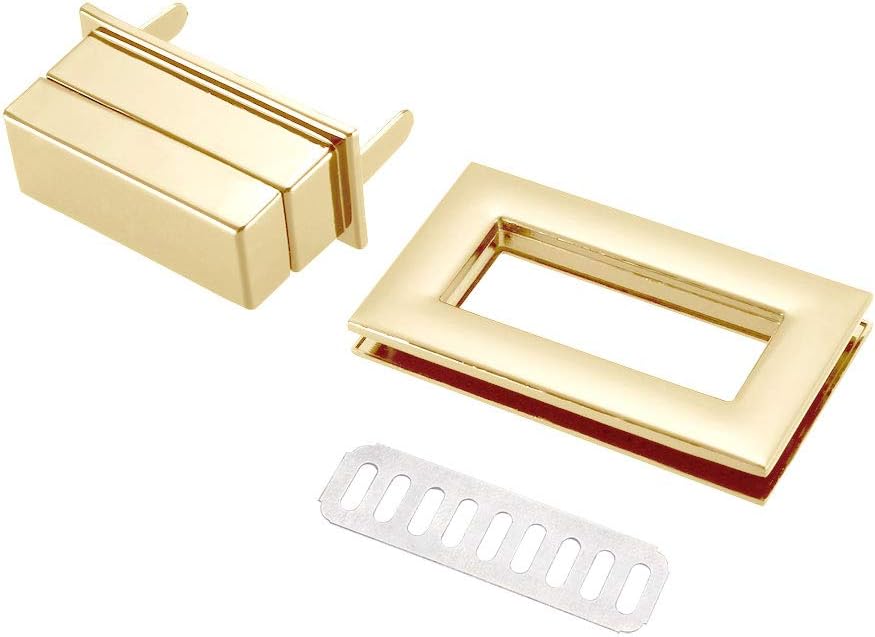 3 Sets Rektangulære Punges Twist Lock 52mm x 29mm Klamper Lukninger til DIY Taskeproduktion - Lys Guld