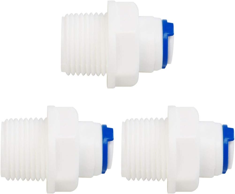 3pcs 3/8 Inch BSP Male to 1/4 Inch OD Straight Quick Connect Water Purifiers Tube Fittings Push Connector Water Hose for RO Reverse Osmosis Systems