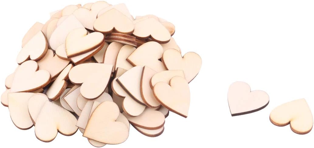 LinkMejor Wooden Holiday Love Heart Shaped Wedding Decor Art Craft DIY Accessories 30 x 27mm 50 Pcs Beige