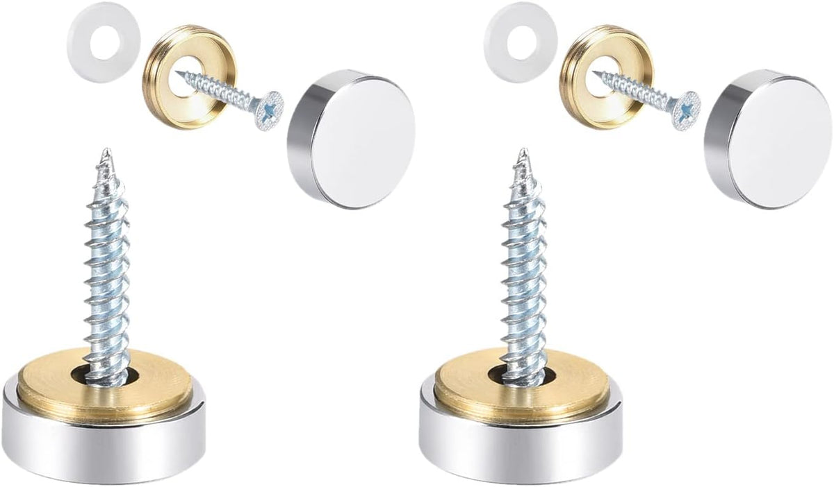 Mirror Screws Decorative Caps Cover Nails Polished Stainless Steel 16mm 8pcs and 10mm 8pcs for Mirrors, Tea Tables, Wardrobes