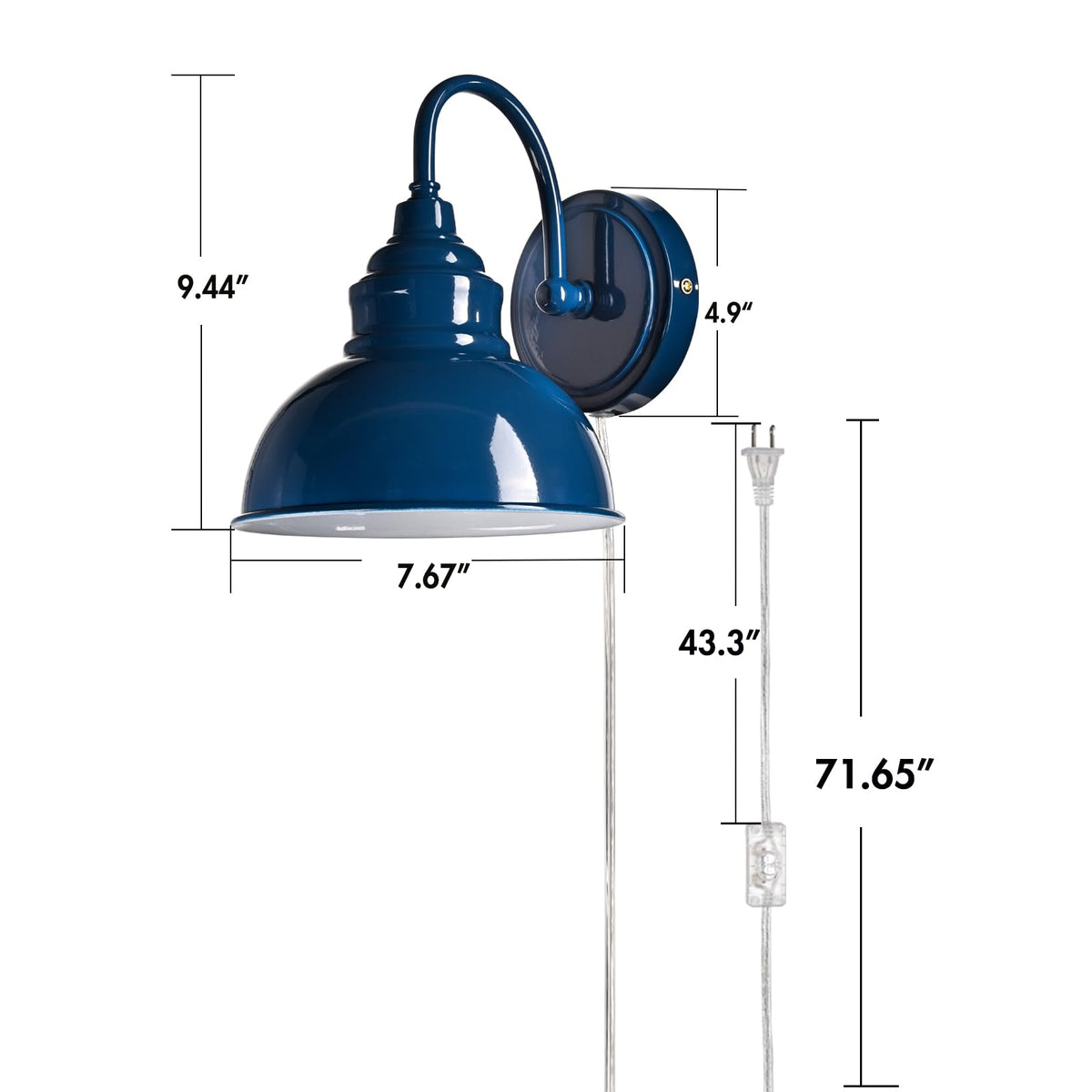 LinkMejor Mini Gooseneck Wall Sconce, 2-Way Mount with Switch, Azul