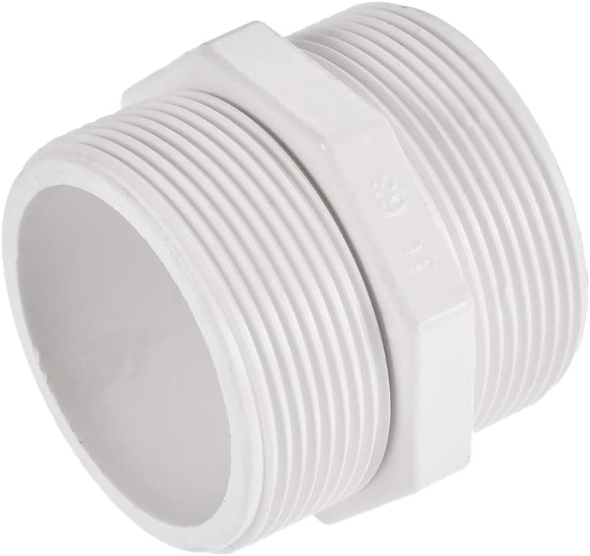 Pipe Fitting, G2 Male Thread, Hex Nipple Tube Adaptor Connector Hose Connector, for Water Tanks, PVC Plastic, White