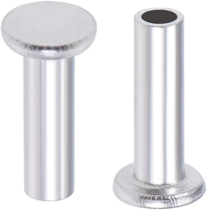 100 Pcs 3mm x 10mm Aluminum Flat Head Semi-Tubular Rivets Silver Tone