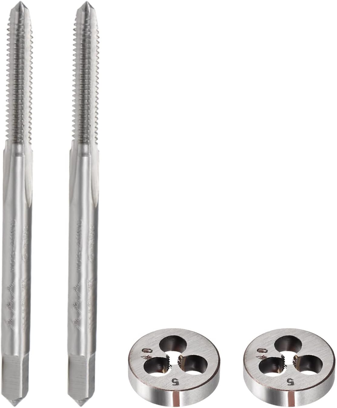 5-40 Round Dies Machine Thread Threading Dies 0.8" OD 2pcs, Machine Tap 5-40 UNC Thread 2B Class 3 Flutes High Speed Steel 2pcs