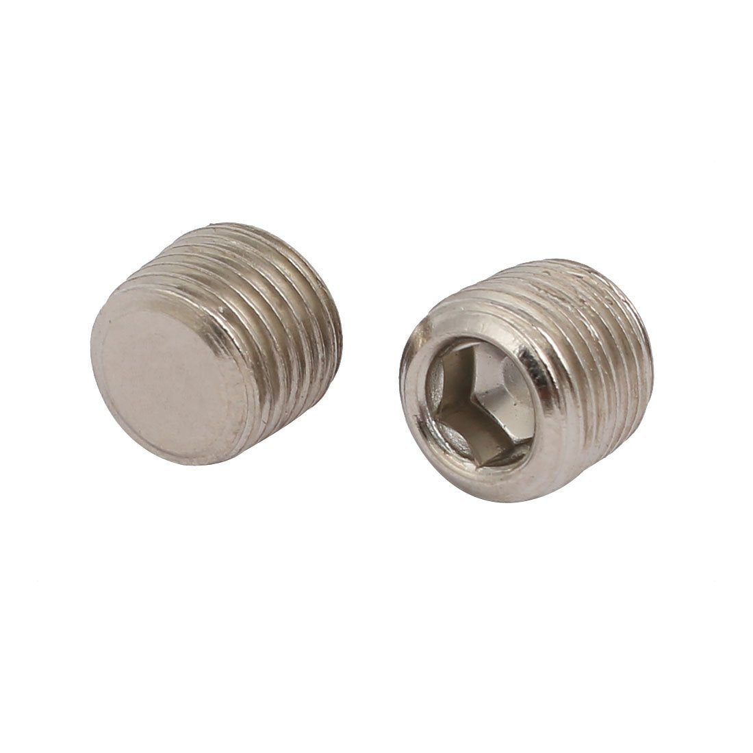 1/8BSP Metal Hex Socket Set Flat Point Grub Screws Silver Tone for Towel Rack Door Knob 2pcs