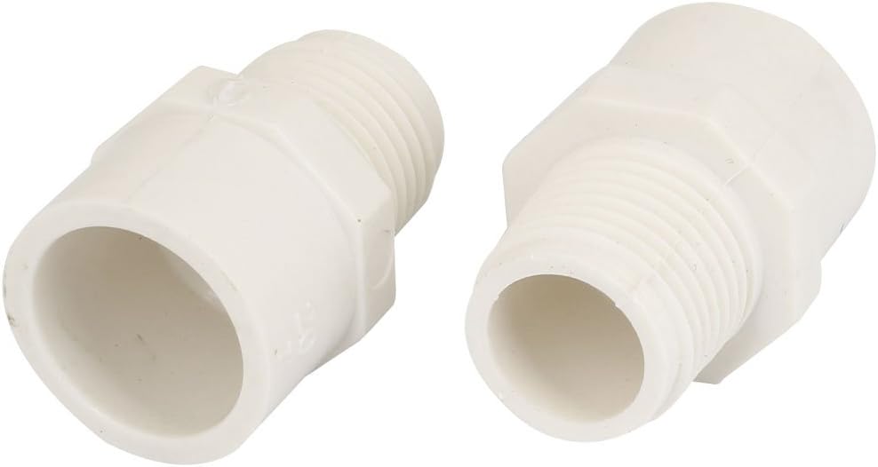 2pcs 20mm 1/2" PT Male Thread PVC Straight Pipe Tube Adapter Connector White