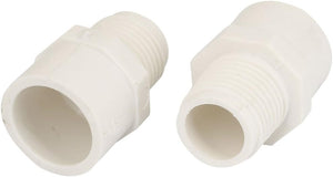2pcs 20mm 1/2" PT Male Thread PVC Straight Pipe Tube Adapter Connector White