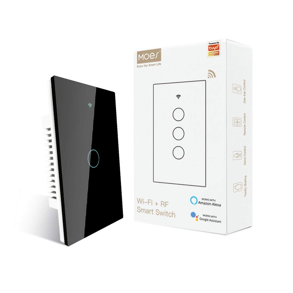 EnlaceMejor Interruptor de Luz táctil Inteligente, No se Necesita Cable Neutral, WiFi Negro 1 Gang